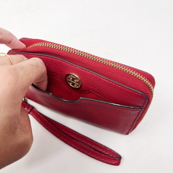 Tory Burch Red Robinson Clutch Wallet Saffiano Leather Full Zip Around Pocket - Picture 4 of 12